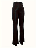 High Waist Y2K Solid Elastic Flare Leggings, Wide Leg Women's Yoga Workout Pants, Clothing