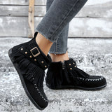 Women's Tassel Decor Short Boots, Fashion Metal Beads Decor Ankle Boots, Stylish Side Zipper Boots