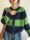 Purpdrank Casual Buttoned Contrast Color Striped Cardigan Tops