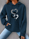 Heart Print Waffle Hoodie - Cozy Drawstring Casual Hooded Sweatshirt for Women, Perfect for Winter and Fall Seasons, Soft and Warm Clothing for Everyday Wear