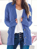 Purpdrank Cable Knit Button Front Cardigan, Casual Solid Long Sleeve Cardigan For Fall & Winter, Women's Clothing