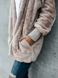 Cozy Faux Fur Fuzzy Hooded Coat - Versatile Solid Color, Relaxed Open-Front Design, Warm Long Sleeve Outerwear for Women