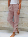 Purpdrank Comfy Solid Color Cotton Slim Straight Pants - Drawstring Waist, Slant Pocket, Button Decor, Breathable and Soft Fabric - Perfect for Spring, Summer, and Fall Seasons