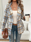 Purpdrank Elegant Plaid Long Sleeve Blazer - Button Front Lapel Office & Work - Women's Clothing