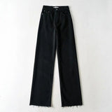 Mop Frayed Denim Trousers Autumn and Winter High Waist Floor Loose Slimming Straight Wide Leg Jeans