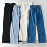 Purpdrank Mop Frayed Denim Trousers Autumn and Winter High Waist Floor Loose Slimming Straight Wide Leg Jeans