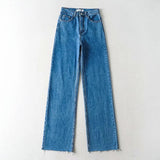 Mop Frayed Denim Trousers Autumn and Winter High Waist Floor Loose Slimming Straight Wide Leg Jeans