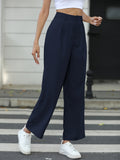 High Waist Solid Pleated Straight Leg Pants - Chic Casual Style for Women - Comfort Fit, Fashion-forward Wardrobe Essential