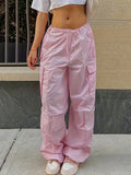 Y2K Wide Leg Comfy Pants - High Waist, Loose Drawstring, Casual Pocket, Solid Color, Fashionable, Comfortable, Women's Clothing