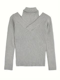 Reversible Chic Off-Shoulder Knit Sweater - Soft Stretchy Polyester Blend, Casual Long Sleeve Pullover for Women, Perfect for Spring/Fall, Versatile and Cozy Wear for Daily Life, Outdoor Activities, and Layering