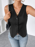 Purpdrank V Neck Blazer Vest - Elegant, Slim-Fit, Sleeveless, Solid Color, Single-Breasted, Women's Clothing for Formal Occasions