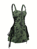 Wide Strap Y2K Sleeveless Butterfly Print Lace Up Mini Dress for Spring & Summer, Women's Clothing