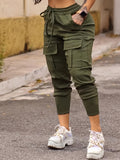 Womens Fashionable Solid Flap Pocket Cargo Jogger Pants - Comfortable Drawstring Waist for Spring & Fall - Trendy Everyday Wear