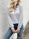 Purpdrank Stylish V Neck Long Sleeve Ribbed T-shirt - Women's Elegant Daily T-Shirts with Buttons - Soft, Breathable, and Comfortable Clothing for Everyday Wear