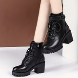 Purpdrank Women's Fashion Chunky Heel Ankle Boots With Belt Buckle And Side Zipper, Lace-up High-Heeled Platform Booties