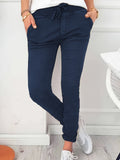 Long Length Drawstring Pants, Casual Solid Women's Clothing With Pockets