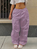 Y2K Wide Leg Comfy Pants - High Waist, Loose Drawstring, Casual Pocket, Solid Color, Fashionable, Comfortable, Women's Clothing