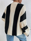 Purpdrank Flared Sleeves Long Sleeves Buttoned Contrast Color Striped V-Neck Cardigan Tops