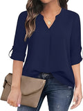 Purpdrank Chic Solid V-Neck Blouse - Fashionable simplicity for Women - Relaxed Casual Long Sleeve Style