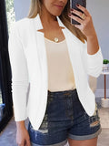 Stylish Solid Open Front Long Sleeve Blazer - Elegant, Slim-Fitting, Work-Ready Office Outerwear for Women - Perfect for Business Casual Events and Daily Wear