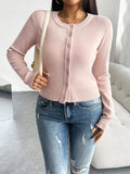 Purpdrank Long Sleeves Buttoned Solid Color Round-Neck Cardigan Tops