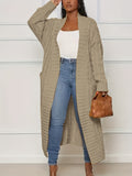 Purpdrank Plus Size Casual Cardigan, Women's Plus Cable Knitted Long Sleeve Open Front Medium Stretch Sweater Cardigan With Pockets