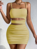 Purpdrank Trendy Y2K Inspired Solid Hollow Bodycon Cami Dress - Women's Sexy Spaghetti Dresses for Spring & Summer - Body Hugging, Mini Length, Sleeveless, V Neckline, Backless, Perfect for Outdoor Events and Casual Gathering