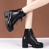 Purpdrank Women's Fashion Chunky Heel Ankle Boots With Belt Buckle And Side Zipper, Lace-up High-Heeled Platform Booties