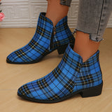 Purpdrank Women's Plaid Ankle Boots, Christmas Style Chunky Low Heeled Boots, Side Zipper Short Boots