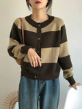 Purpdrank Casual Buttoned Contrast Color Striped Cardigan Tops