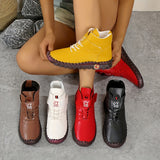 Women's Solid Color Casual Boots, Buckle Soft Sole Platform High-top Walking Shoes, Round Toe Comfort Winter Boots fall