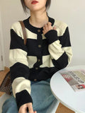 Purpdrank Casual Buttoned Contrast Color Striped Cardigan Tops