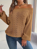 Eyelet Embroidered Off Shoulder Sweater, Casual Long Sleeve Sweater For Fall & Winter, Women's Clothing