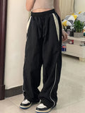 Trendy Wide Leg Color Block Cargo Pants - Women's Fashion Pants with Drawstring Elastic Waist, Y2K Inspired, Comfortable and Stylish - Perfect for Casual Daily Wear