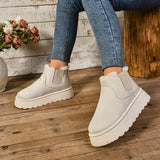 Women's Ankle Booties - Mid Heel Platform Round Toe Slip-on Boots with Fabric Upper, Inner & Insole - Solid Color European Special Design with PU Sole