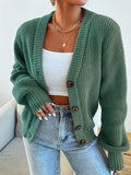 Single-Breasted Solid Color Long Sleeve Cardigan, Casual V Neck For Fall & Winter, Women's Clothing