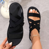 Purpdrank Women's Summer Flat Sandals - Ultra-Lightweight, Anti-Slip Sole with Crisscross Straps, Comfortable Open-Toe Design in Black Faux Leather for Casual Wear, Strappy Sandals