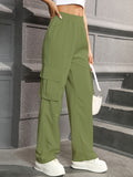 Straight Leg Cargo Pants, Y2K High Waist Solid Pants For Spring & Fall, Women's Clothing