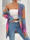 Purpdrank Long Sleeve Ombre Gradient Color Block Cardigan - Soft Micro Elasticity, Loose Fit, V-Neck, Raglan Sleeve, Placket Front - Perfect for Fall and Winter Seasons