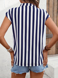 Striped Print Blouse, Casual V Neck Cap Sleeve Work Office Blouse, Women's Clothing