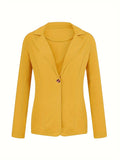 Fashionable Womens Blazer Jacket - Solid Lapel, Button Closure, Flowy Long Sleeves - Casual-Formal Commuter Outerwear