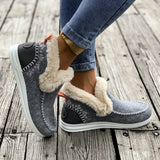 Cozy Women's Slip-On Ankle Boots - Plush Lined, Round Toe, Flat Heel, Soft Sole for Winter Comfort