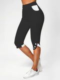 Cropped Solid Button Contrast Bodycon Pants, Elastic Waist Yoga Workout Casual Women's Clothing