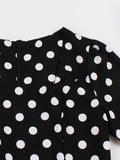 Polka Dot Print Square Neck Dress, Elegant Short Sleeve Belted Dress For Spring & Summer, Women's Clothing