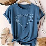 Purpdrank [Plus Size Heart Print T-Shirt] Plus Size Butterfly Heart Print T-Shirt, Casual Short Sleeve Top For Spring & Summer, Women's Plus Size Clothing