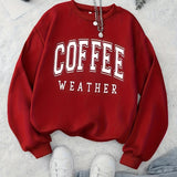 Purpdrank Coffee Print Pullover Sweatshirt, Casual Long Sleeve Crew Neck Sweatshirt For Fall & Winter, Women's Clothing