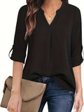 Purpdrank Chic Solid V-Neck Blouse - Fashionable simplicity for Women - Relaxed Casual Long Sleeve Style