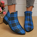 Purpdrank Women's Plaid Ankle Boots, Christmas Style Chunky Low Heeled Boots, Side Zipper Short Boots