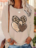 Purpdrank Women's Casual Leopard Heart Print Long Sleeve T-Shirt - Crew Neck, Polyester Blend, Machine Washable, Stylish Top for Spring & Fall, Leopard Print Blouse