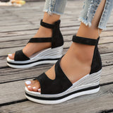 Purpdrank Comfort Wedge Casual Platform Slip On Sandals - Back Zipper Hollow Walking Shoes for Women's Vacation